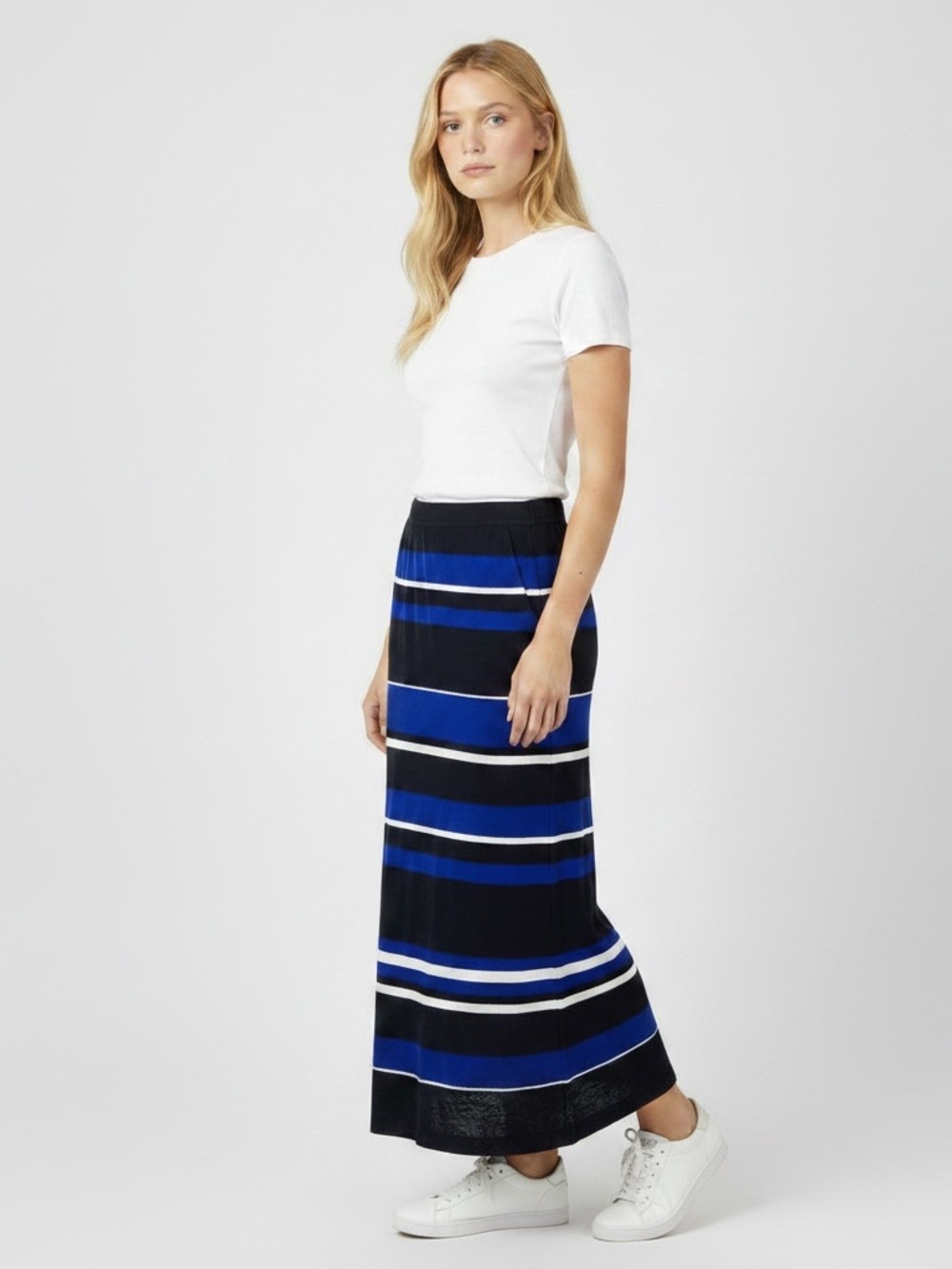 Club Monaco Black & Blue Stripe Maxi Skirt | size large